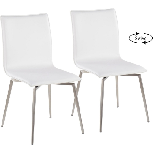 Mason Dining Chair in White Leatherette & Brushed Steel (Set of 2)